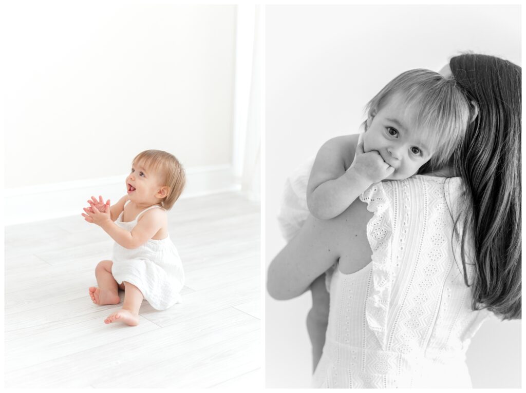 A baby clapping and smiling at the camera by DC Baby Photographer