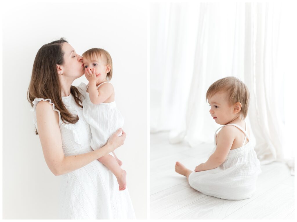A Nova Studio Photography photoshoot of a mother and her baby cuddling and blowing kisses