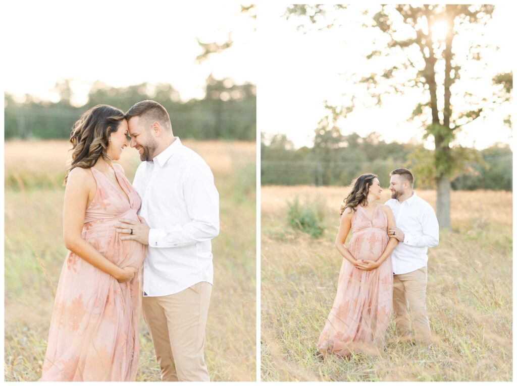 An expecting couple snuggling forehead to forehead while they pose for their Northern Virginia Maternity Photographer